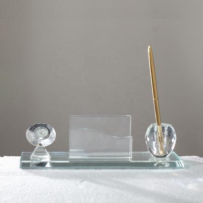 China China MH-B003 K9 Crystal Clock Pen Holder with Office Business Gifts for sale