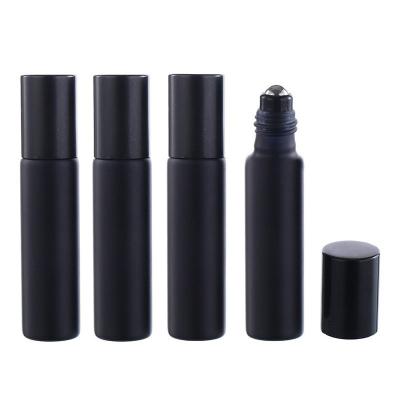 China 10ml Roller Cosmetic Black Glass Bottles Perfume Vials With Metal Roller Ball And Black Cap For Essential Oil Aromatherapy for sale