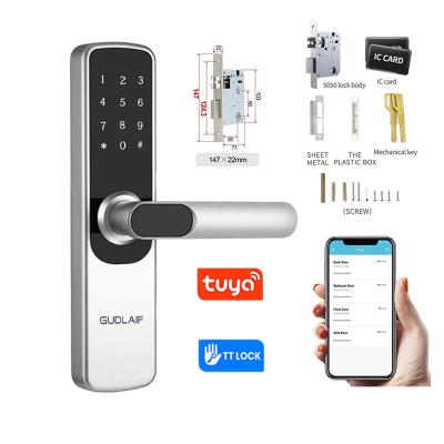 China Tuya WIFI Waterproof Smart Keyless Aluminum APP Handle Digital Lock Aluminum Alloy Gudlaif Smart Door Lock for sale