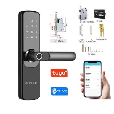 China Aluminum Alloy Gudlaif Smart Fingerprint Entry Keyless Door Lock With Tuya Smart Lock for sale