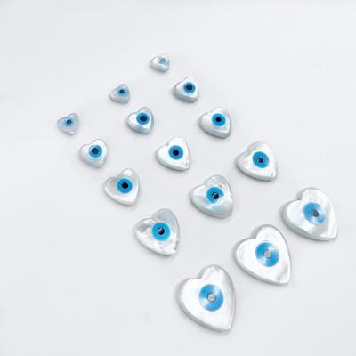 China Color Set or Fire Cabochon Nazar Eye Heart Shape Pearl Shell Evil Eye Loose Beads for sale