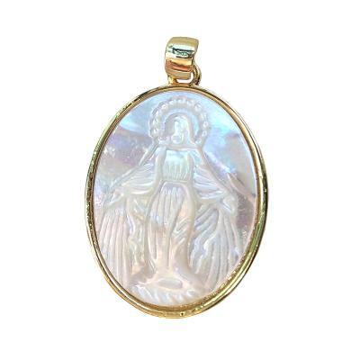 China Religious Yellow Gold Plated Shell Natural Pearl Virgin Mary Pendant Medal for sale