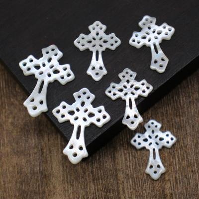 China Jewelry Making Hand Hollow Carved Cross Pearly Shell Beads Religious Pendant Charm Jewelry Accessories for sale