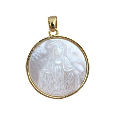 China Shell Cameo Pendant Virgin Mary Mother Carved Pearl Pendant Nun Gold Plated for sale