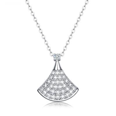 China CLASSIC Silver Moissanite Diamond Necklace Charm Pendant Jewelry Luxury Fan-shaped Skirt Jewelry for sale