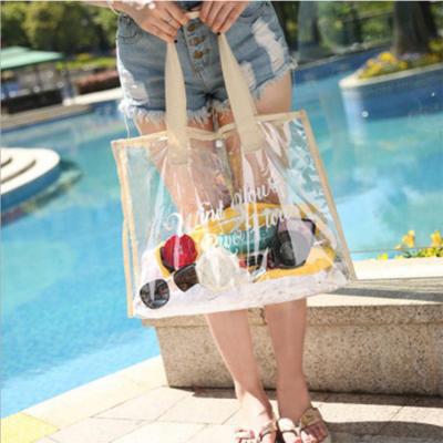 China Storage Waterproof Customized Clear Plastic PVC Shopping Handbag Makeup Tools Storage Bag With Logo Printing For Women for sale