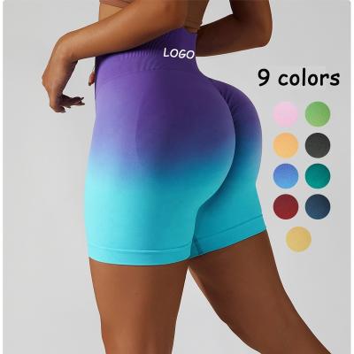 China High Waist Seamless Yoga Shorts Breathable Gradient Tight-Fitting Sports Shorts Women's High-Waist Stretch Fitness Hip-Lifting Pants for sale