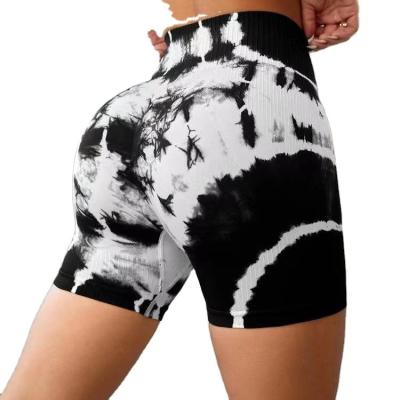 China High waist new tie dye yoga shorts women lift up sports shorts fitness butt crack! crack! high waisted booty shorts for sale