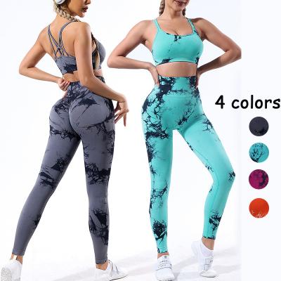 China Breathable Seamless Tie-Dye Yoga Sets Sports Fitness High Waist Hip-Lifting Leggings Beauty Back Bra Fits Workout Gym Longs Set For Women for sale