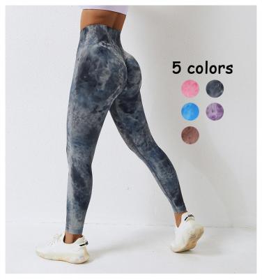 China Breathable Tie Dye Leggings High Waist Elastic Yoga Pants Seamless Lift Up Tights Fitness Women Sports Gym Training Running Leggings for sale