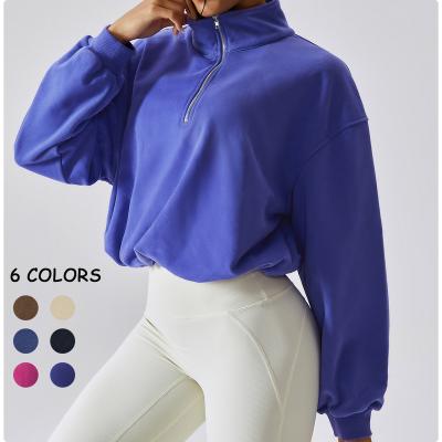 China Women's Fitness Sweater Turtle Neck Sweater Outdoor Running Women's Sports Sweater Breathable Drawstring Loose Long Sleeves for sale