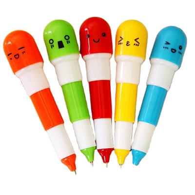 China Telescopic Face Pill Ball Pen Vitamin Capsule Ballpen School Supplies Plastic Cute Smile Kids Gift for sale