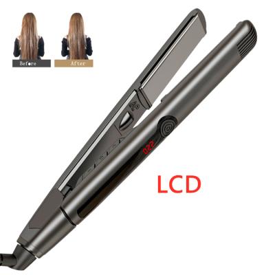 China 2021 Commercial New LCD Display Titanium Flat Hair Straightener Hair Curler Fast Heating Ceramic Flat Iron for sale