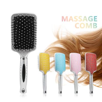 China Fashionable Appearance OEM Private Label Bling Diamond Home Salon Use Hair Comb Straightener Brush Airbag Comb for sale