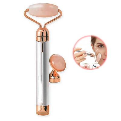 China New Product Natural Rose Gold Face Lift 2 in 1 Electric Quartz Massager Vibrating Jade Roller Face Stone Wholesale Under Eye for Face for sale