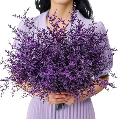 China Dried Preserved Eucalyptus OEM Customized Fresh Caspia Bellidifolium Sea Lavender Baby's Breath Flowers 25+ Stems Preserved Natural Purple Limonium Bouquet for sale