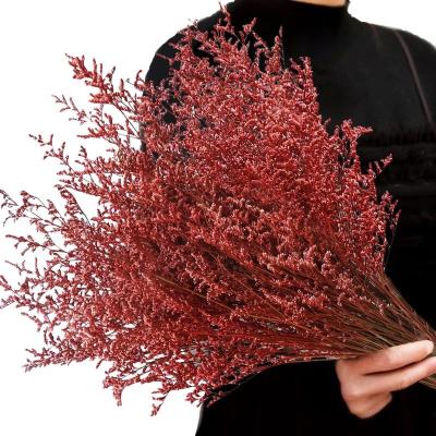 China Dried Preserved Eucalyptus OEM Customized Fresh Caspia Bellidifolium Sea Lavender Baby's Breath Flowers 25+ Stems Preserved Red Natural Limonium Bouquet for sale