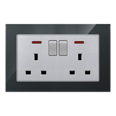 China Safety and Fashion Goodtop BS-12 Series 2 Strip Switch 2x13A Switched Socket with Neon, Tempered Glass for sale