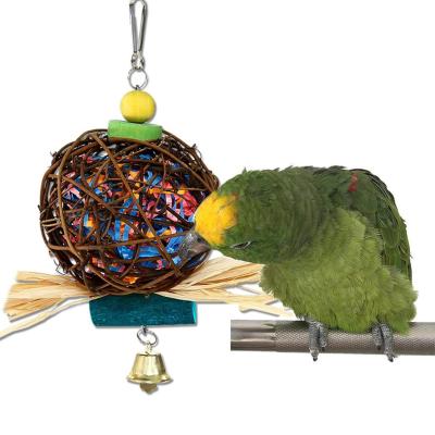 China Simple Viable Bird Pet Toys Handwoven Straw Rope Rattan Grass Wicker Raft Parrot Toy for sale