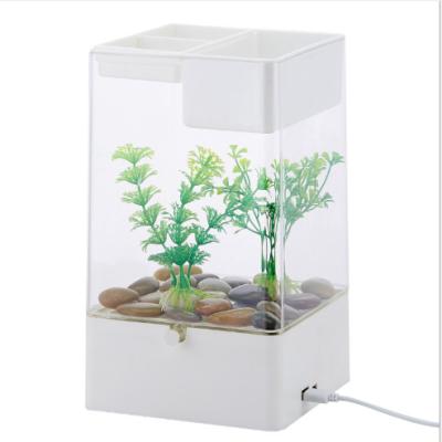 China Creative Viable No Need To Change Acrylic Mini Small Lazy Desktop Water Bucket Transparent Aquarium Fish Tank for sale