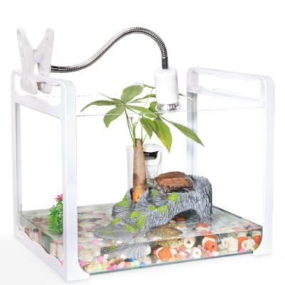 China Viable Fish Turtle Glass Turtle Tank With Drying Platform Rectangle Small Dual Use Aquarium for sale