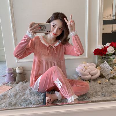 China Korean QUICK DRY Women's Lounge Sleepwear Pajamas For Women Pleuch Sleep Wear Set Leisure Wear Long Sleeve Pants Housekeeping Suit for sale