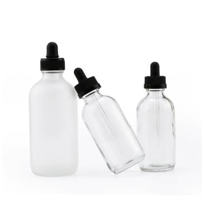 China High Quality Personal Care Products OEM 0.5 1 2 4 8 16 32oz 30ml Boston Cylinder Clear Round Bottle With Black Glass Dropper/Black Screw Cap for sale