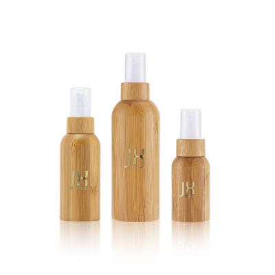 China Biodegradable Empty Cosmetic 20ml 50ml 100ml Pump Lotion Cosmetic Packaging Bottle With Bamboo Shell for sale