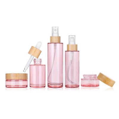 China New Design Cosmetic Recycled Pink Rose Pastel 30ml 60ml 100ml 15g 30g 50g Skin Care Bottle Set Dropper Bottle Supplier for sale