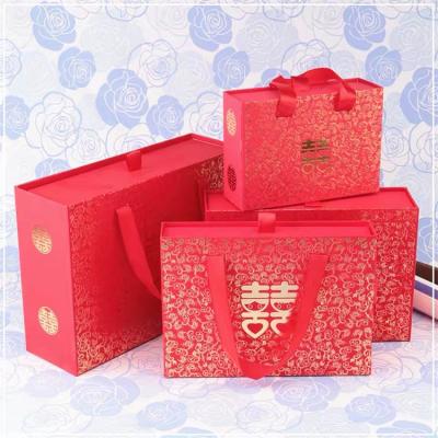 China Recyclable Red Type Portable Gift Box Wedding Gift Box, Thickened Cardboard Wedding Candy Drawer Box for sale