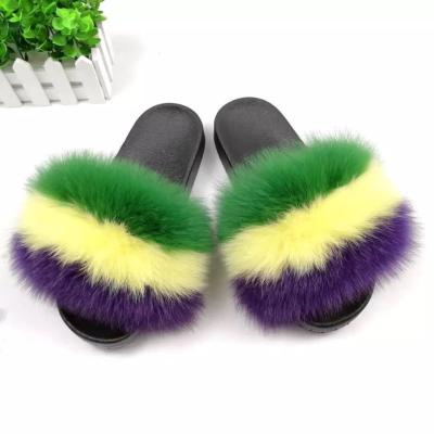 China Wholesale custom logo fox fur slippers luxury women breathable smudge fluffy fur slider slippers and real heart shapefur fox slippers for sale