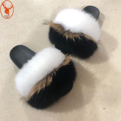 China 2021 New Design Anti-slippery Women's Fox Fur Sliders Slippers With Custom Logo for sale