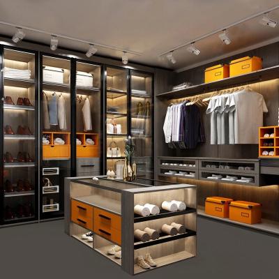 China Adjustable (Height) Factory Customized Wardrobe Walk In Closet With Aluminum Glass Door Designs for sale