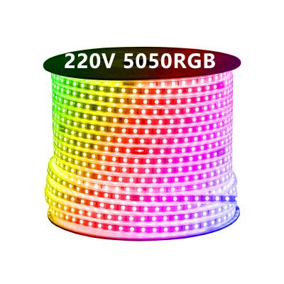 China Household KTV Warehouse Langdscape Theme Park AC 110V 220v Flexible Outdoor Waterproof Led Strip Light IP67 5050 RGB Color Changing Led Strip Light for sale