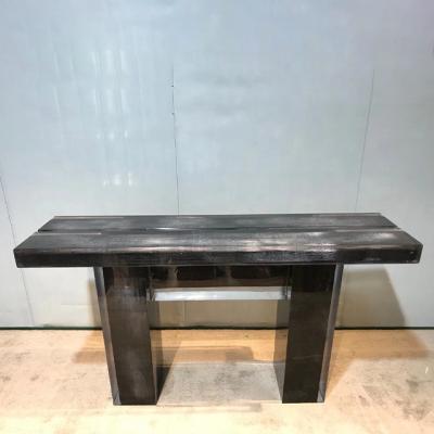 China Customization Fire Burnt Large Whole Plank Wood Composite Full Bond Dark Glossy Resin Covered Resin Table for sale