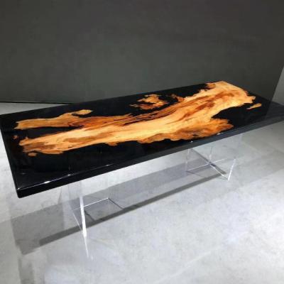 China Customization Foshan Resin Casting Liquid Clear Epoxy Resin Casting Dark Color Resin Wood Table for sale