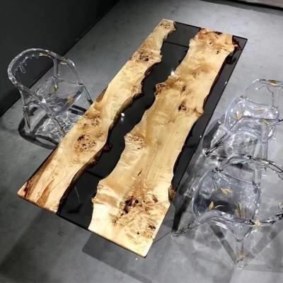 China Custom Modern Living Blue Resin Table Solid Wood Epoxy Resin Hotel Customization Restaurant Furniture Dining Table Top for sale