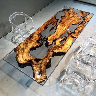 China Customization wood slab table with epoxy resin top luxury modern dining room furniture resin table for sale