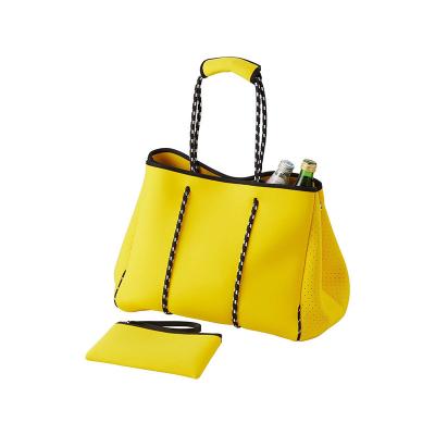 China Fashion Best Selling Neoprene Perforated Large Yellow Summer Beach Tote Bags For Women for sale