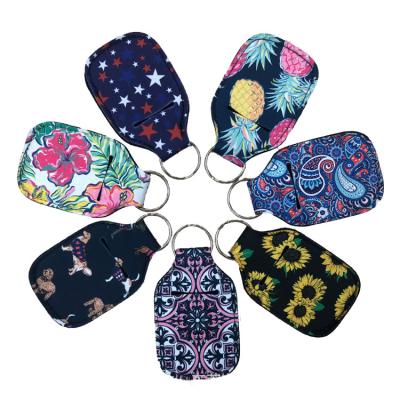 China 2021 Neoprene Personalized Custom Colored Neoprene Sublimation Hand Sanitizer Bottle Key Chain Holder for sale