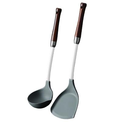 China Black Wooden Metal Stainless Steel Handle Kitchenware Silicone Cookware Set for sale