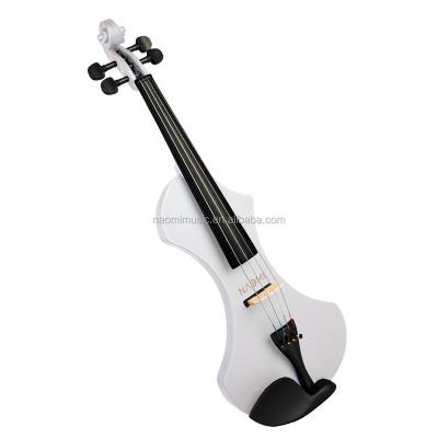 China Solidwood NAOMI Electric Violin 4/4 Solid Wood Normal Silent Cable W/Violin Case+Bow+Headphones+Rosin+Violin Audio (White) for sale