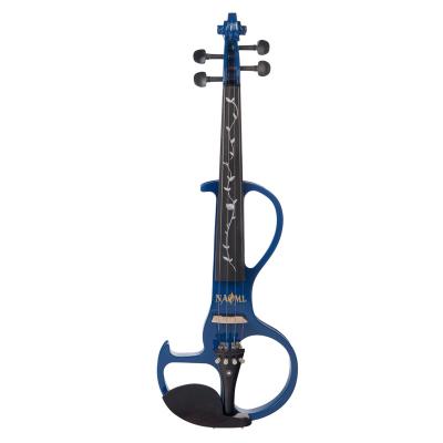 China NAOMI Basswood Silent Active Pickup Blue Color Basswood For Beginners 4/4 Cable Electric Violin W/Violin Case+Bow+Headphones+Rosin+Audio for sale