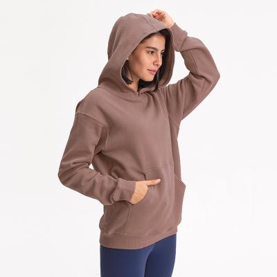 China Anti-Wrinkle Long Sleeve Solid Color Hoodie Breathable Custom Yoga Exercise Coat For Women Outdoor Sweatshirt With Pocket Fleece Hoodie for sale