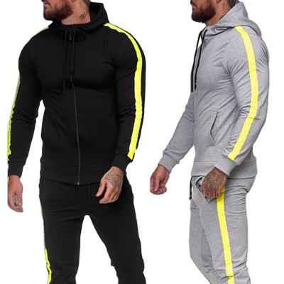 China Breathable Custom Mens Striped Hoodie Sweatshirt Set Men Hoodie Casual Pants Fitness Set Winter Joggers Zipper Hooded Tracksuit Sweatsuit for sale