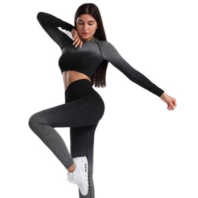 China Breathable Yoga Set Female Sports Suit Women Sportswear Crop Equipment Top Fitness Wear Athletic Gym Seamless Color Workout Clothes For Girl for sale