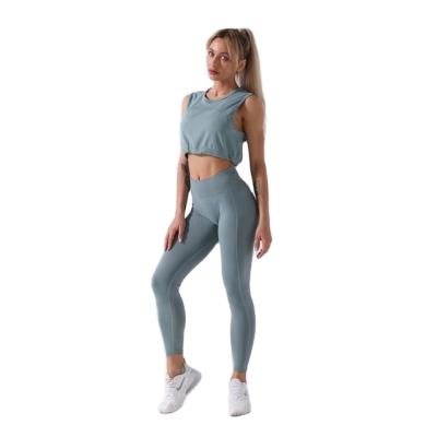 China New Breathable Workout Clothing Set Sports Wear Seamless Top Drawstring Sportswear Suit Running Women's Fitness Sports Yoga Set for sale