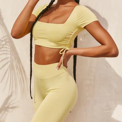 China Breathable Short Sleeve Sports Set Yoga Women Clothing Suit Gym Fitness Sportswear High Waist Gaiters Females for sale