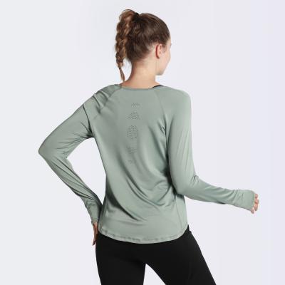 China Anti-Wrinkle Women Sports Yoga Tops Gym Yoga Sports T-Shirts Running Shirt Long Sleeve Loose Elastic Top Workout Fitness T-Shirts for sale