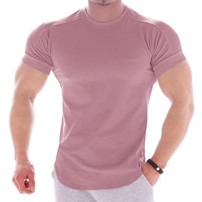 China Fitness Gym Sports Bodybuilding Male Short Solid Casual T-shirt Anti-wrinkle T-shirt Men Anti-Wrinkle Sleeve Tee Summer Tops Clothes for sale